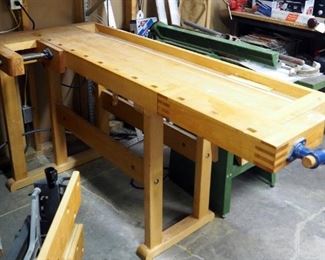 Custom Built Rock Maple Carpenter's Workbench With Built-In Vise Clamps, 34.75" x 65.5" x 29.5"