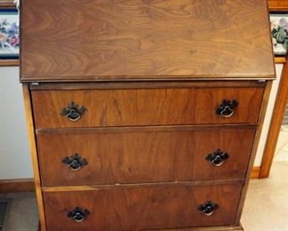 Solid Wood 3-Drawer Drop Front Secretary With Dovetail Drawers, 39" x 30" x 17"