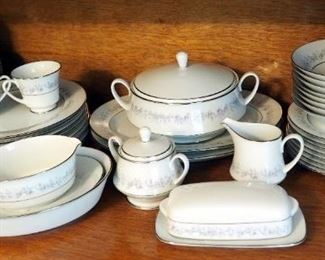 Noritake "Merrywood" 8-Place China Setting Including Plates, Saucers, Bowls, Cups, Creamer, Sugar, Gravy Boat, Tureen, Platters, And Butter Dish
