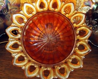 6.5" Fenton Persian Medallion Marigold Plate, Ruffled Bowls, And Toothpick Holders, Qty 6