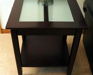 Contemporary Solid Wood End Tables With Frosted Glass Tops, Qty 2, 24" x 22.5" x 22.5" And One With Drawer 24" x 16.25" x 22.5"