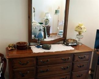 Ethan Allen 9-Drawer Dresser With Beveled Glass Mirror, 84" x 68" x 20"