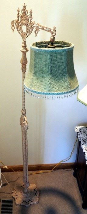 Antique Cast Iron 61" Floor Lamp With Cloth Shade