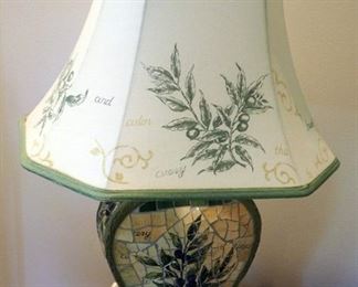 Decorative 26" Mosaic Tile Table Lamp With Printed Cloth Tapered Bell Shade