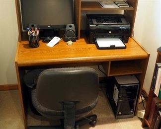 Computer Desk With Top Storage, 50" x 39.5" x 23", Contents Not Included, Rolling Office Chair, Floor Protector, & Desk Lamp