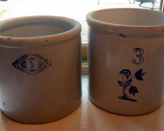 Pittsburgh Kansas Pottery, 3 Gallon Crock And 3 Gallon Crock With Floral Stamp