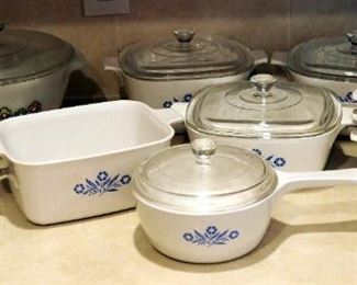 Corning Ware Assortment With Cornflower Pattern, Qty 6 With Lids, 5 Without Lids