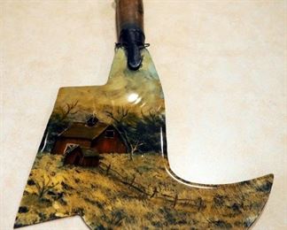 Vintage Hand Painted Primitive Hatchet, Painted On Both Sides, 14" Long