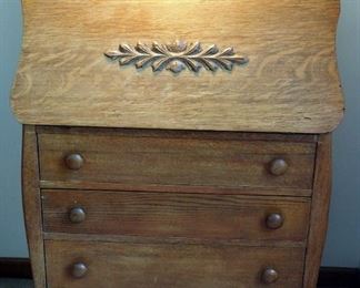 Antique Solid Wood 3 Drawer Drop Front Secretary, 45.5" X 31" X 16"