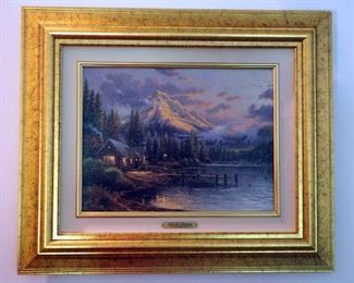 Framed Authentic Thomas Kincaide, "Lakeside Hideaway", Oil On Canvas, 21.5" X 25.5", Includes Ownership Paperwork
