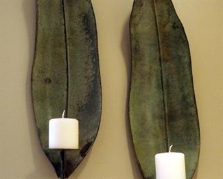 Metal Leaf Hanging Candle Holders, Qty 2, 26" X 7"