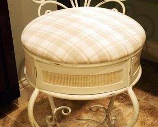 Upholstered Foot Stool With Cabriolet Legs And Vintage Metal Vanity Stool