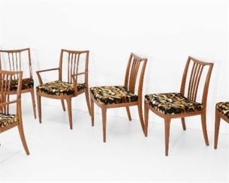 Set of 8 mid century dining chairs in Jack Lenor Larsen fabric. $1200 set. 