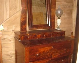 Mahogany veneer dresser and mirror