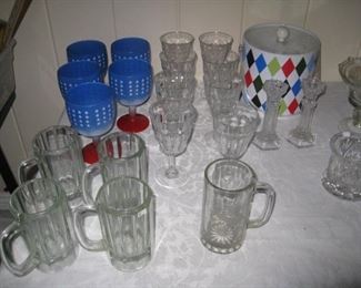 Red, White and Blue goblets just in time for the 4th of July! Nice harlequin ice bucket, too.