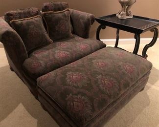$250 - Bernhardt chair-and-a-half upholstered in paisley fabric.
