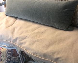 Vintage French bench with mohair pillow and linen vushion
