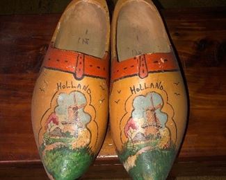 Lot #13B Yellow painted larger adult size wooden painted clogs, $14