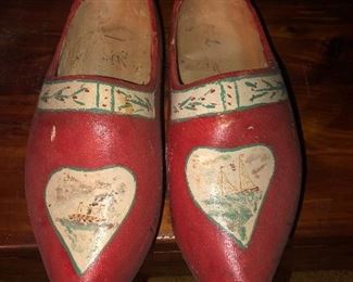 Lot 14B Larger adult red wooden painted clogs, $14