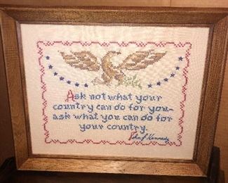 Lot 40B, Framed stitched John F Kennedy, $14