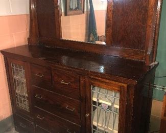 Lot 54B, Original Built-in, once removed, LOL:) with stained glass door fronts, this piece is in the basement and will need to be removed by buyer, $400