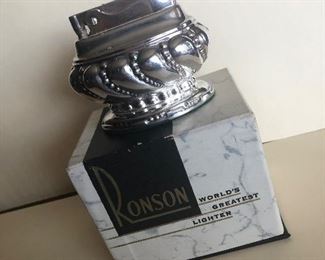 Lot 66B, Ronson silver plated "Crown" table lighter with box, $18