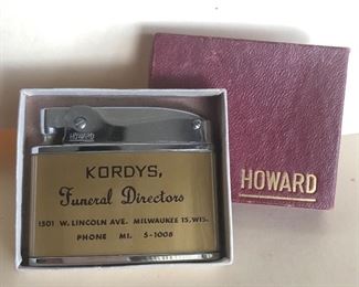 Lot 89B, Howard lighter, new in box, Kordy's Funeral Directors-Milwaukee Advertising, $24