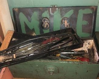 Lot 113B, Great metal toolbox filled with big heavy tools, $32