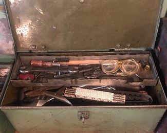 Lot 125B, 2nd metal tool box filled with heavy tools, $36