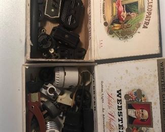 Lot 128B, Two cigar boxes filled with electric stuff, $12