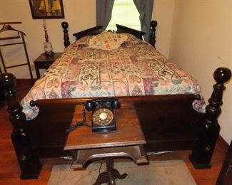 Queen Bed - Antique Telephone Stand - Old Dial Phone