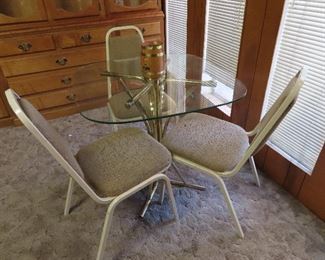 Midcentury Glass Top Small Table with 3 Chairs