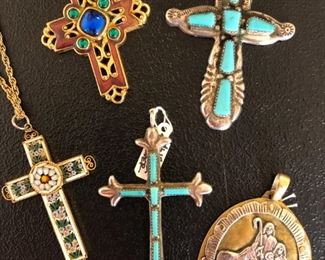 Large collection of sterling silver crosses and Christian jewelry including James Avery, Jeep Collins
