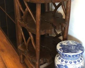 Fabulous vintage handcrafted burl wood tiered table