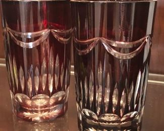 Pair of vintage Bohemian ruby cut-to-clear tumblers