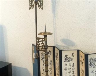 Chinese collectibles including brass “Double Happiness” pricket candlestick with butterfly