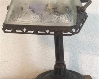 Bronze finish student lamp with glass shade