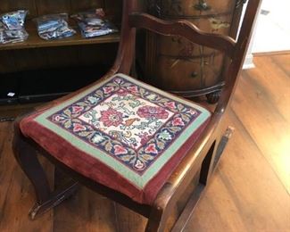 Victorian rocker with needlework seat