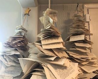 Xmas trees made by paper old books 