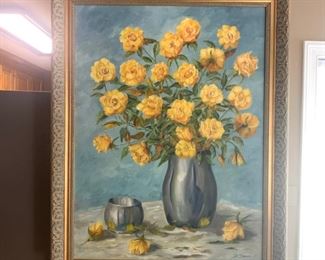 This picture also makes me smile.  Put it in your kitchen and start your day off right.  Just some lovely yellow roses and a little irish coffee - kidding.  (not really) $35