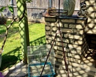 Bird Cage on Stand $45, Blue bird cage on ground $18