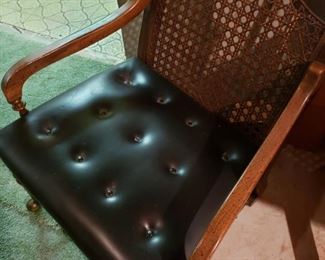 4 Black/Cane/ Leather Vintage Club Chairs