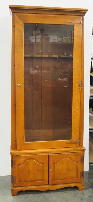 Wood And Glass Gun Cabinet With Lower Storage Area, Includes Key, Holds 6 Longarms, 72" H x 29" W x 15" D