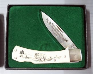 Collection Of Commemorative Pocket Knives All In Displays Includes Appomattox Trapper, Zippo, NPS, Maxam Liberty, And Remington, Total Qty 6