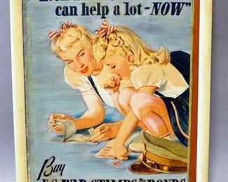 World War II War Bond Ads Qty 2, 1 Framed Under Glass 20.25" Wide x 8.25" High, Other Is Framed 17.5" Wide x 21.5" High