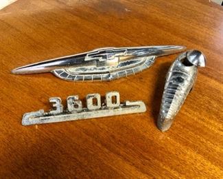 c.1950's CHEVY Hood & Side Ornaments and Handle with Bow-Tie Chevy Logo from a Bel-Air