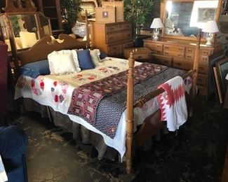 Mid Century Modern Full Size Bedroom Suite: Bed, Dresser w/ Mirror, Chest of Drawers, & Nightstand
