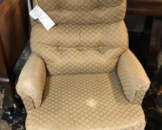 Tan Upholstered Small Recliner, Made in Athens, TN, by McKeehan Chair Co. in 1998