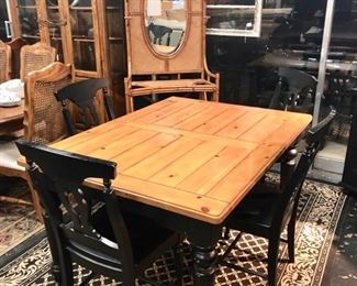 Rectangle Dining Table with Black Legs and 4 Matching Black Chairs, Made by "OUTLOOK CO."