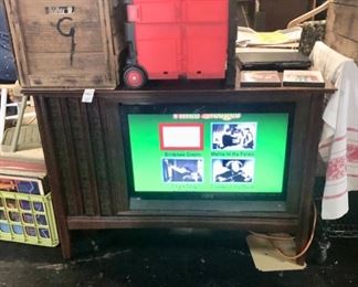 c.1950's, Antique Mahogany TV Cabinet, customized with a 32" VIZIO TV & DVD player